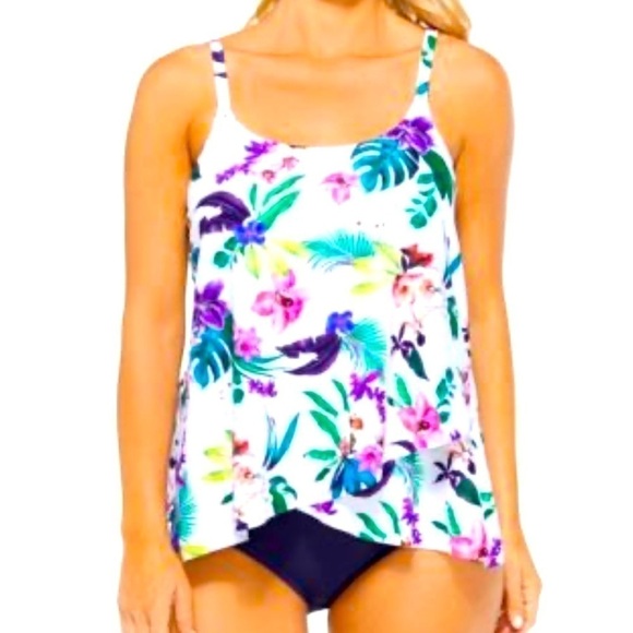 Island Escape Tankini Swimsuit Top Underwire Removable Pads Floral 8 Full Bust - Picture 1 of 13